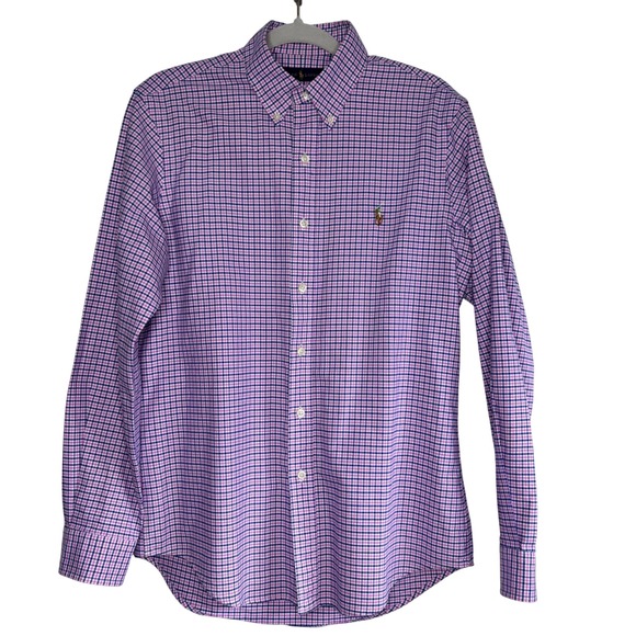 Polo Ralph Lauren Other - Polo Ralph Lauren Mens Slim Fit Gingham Button Down Shirt Pink Navy Blue Small